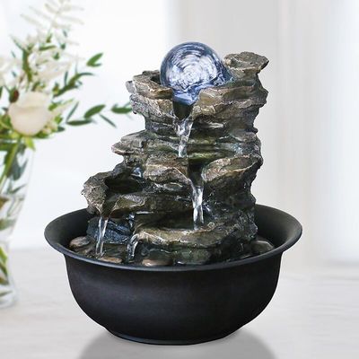 Rock Mountain Indoor Dengan Bola Kaca Polyresin Interior Rumah Dekorasi Air Mancur Ruang Tamu Dengan LED pemasok