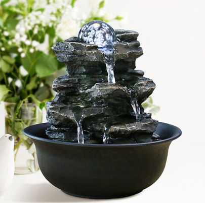 Rock Mountain Indoor Dengan Bola Kaca Polyresin Interior Rumah Dekorasi Air Mancur Ruang Tamu Dengan LED pemasok