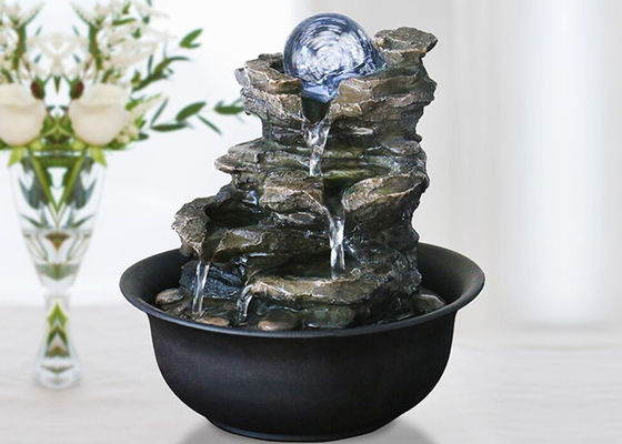 Rock Mountain Indoor Dengan Bola Kaca Polyresin Interior Rumah Dekorasi Air Mancur Ruang Tamu Dengan LED pemasok