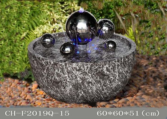 Dekorasi Taman Air Mancur Led Biru Putih Polyresin Ss Bola pemasok